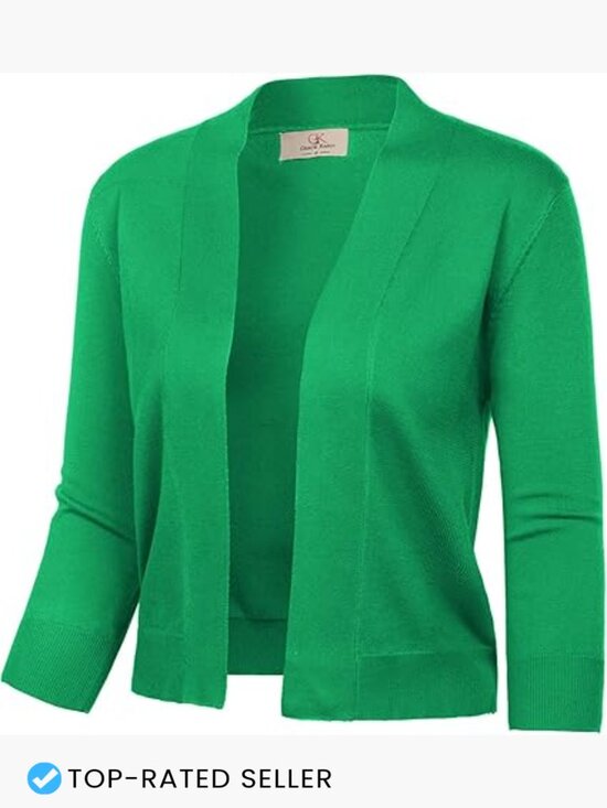 Sweaters - 3/4 Sleeve Cropped Cardigan Knit Open Front Bolero Shrug Classic Slim Fit